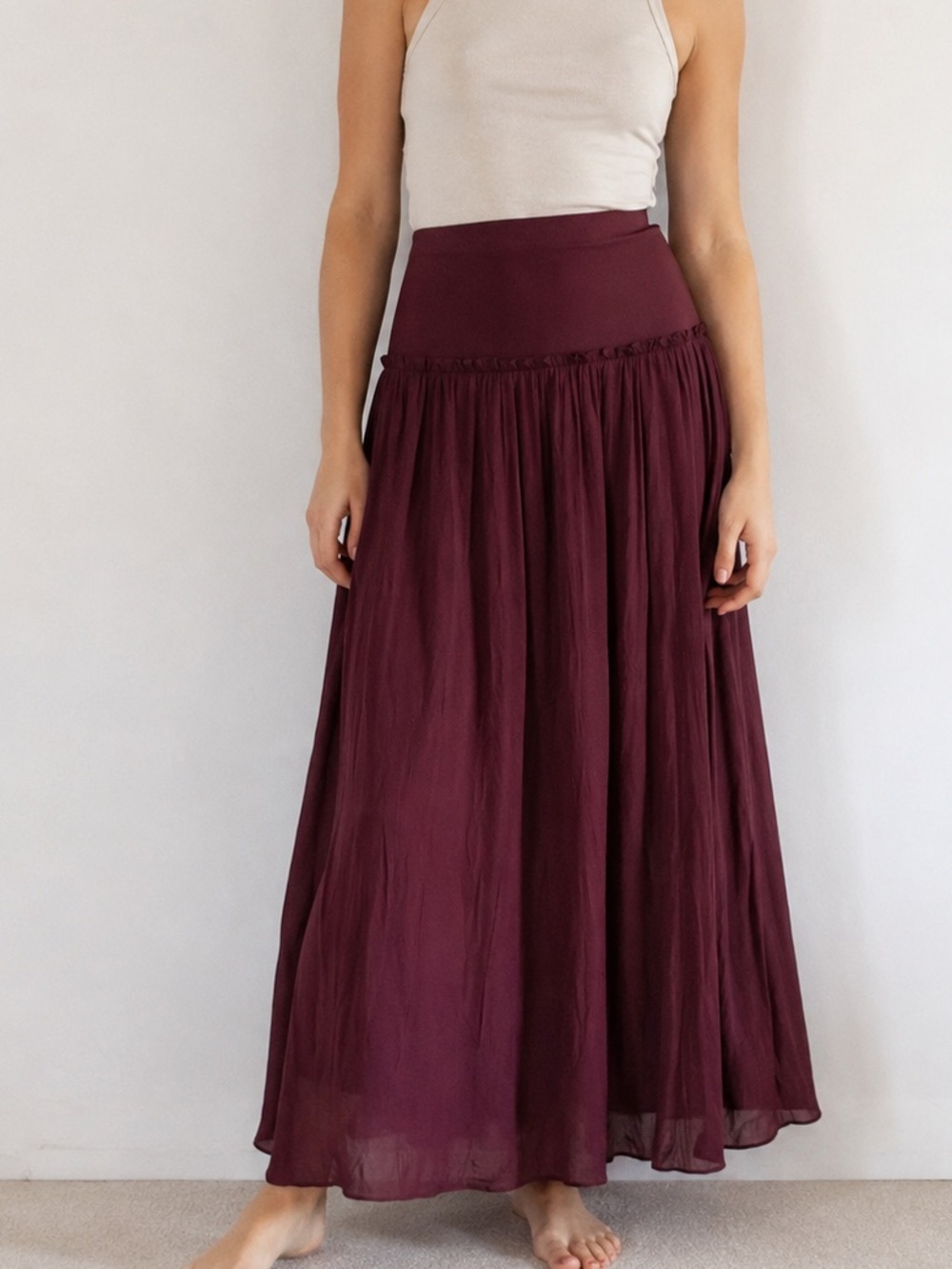 Women’s Burgundy Maxi Skirt - Elegant Flowing Silhouette